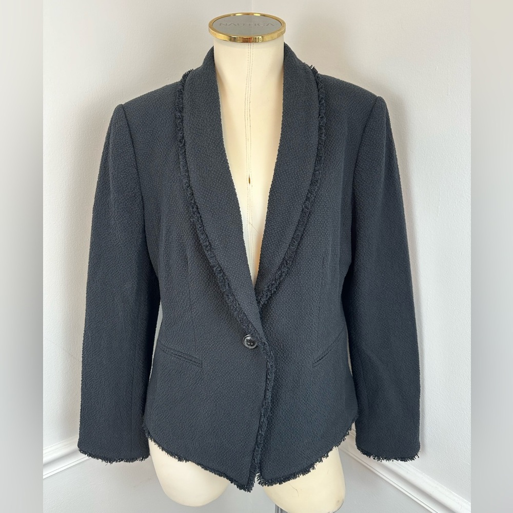 ANN TAYLOR Factory Black Textured Fringe Blazer | Size 10